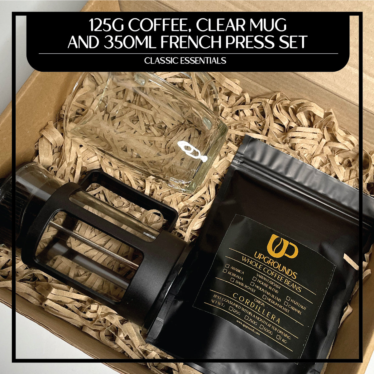 125g Coffee, 350ml French Press and 430ml Clear Mug Set | Upgrounds