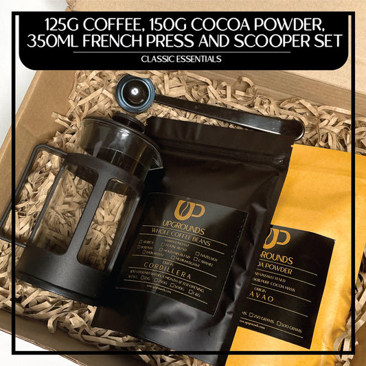 125g Coffee, 150g Cocoa Powder, 350ml French Press and Scooper Set | Upgrounds