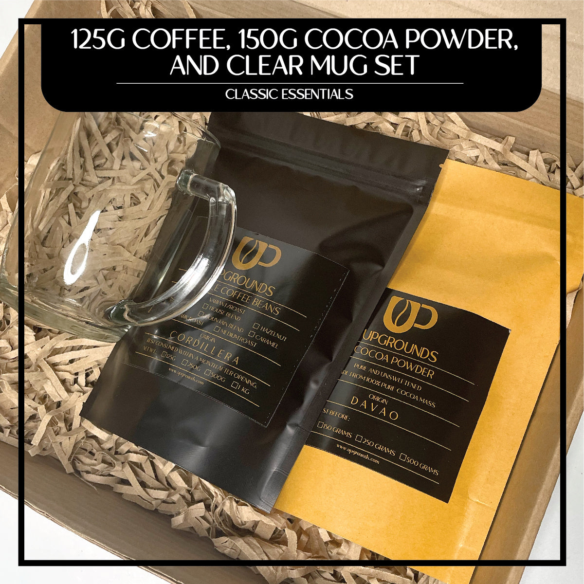 125g Coffee, 150g Cocoa Powder and 430ml Clear Mug Set | Upgrounds