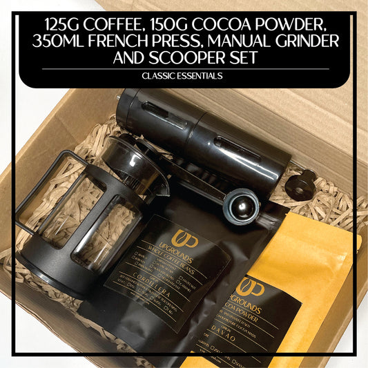 125g Coffee, 150 Cocoa Powder, 350ml French Press, Manual Grinder and Scooper Set | Upgrounds