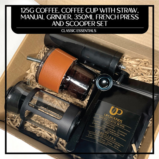 125g Coffee, 350ml French Press, Manual Grinder, Coffee Cup with Straw and Scooper Set