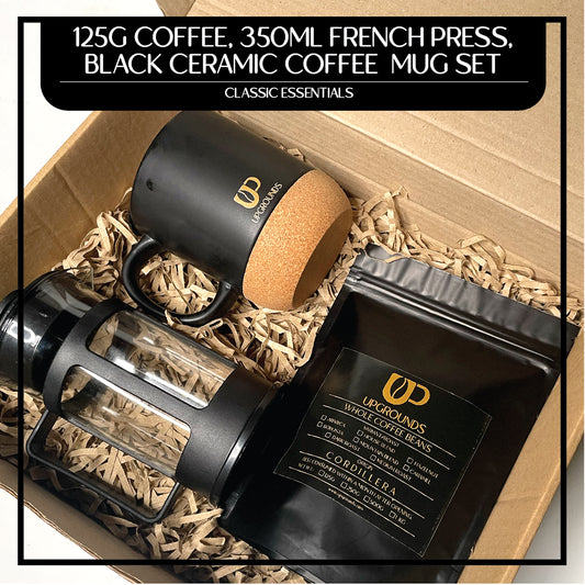 125g Coffee, 350ml French Press and 360ml Black Ceramic Mug Set | Upgrounds