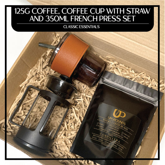 125g Coffee, 350ml French Press and 450ml Coffee Cup with Straw Set | Upgrounds