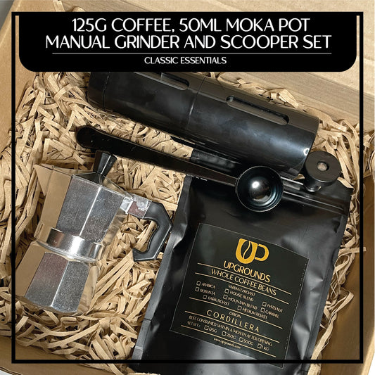 125g Coffee, 50ml Moka Pot, Manual Grinder and Scooper Set | Upgrounds