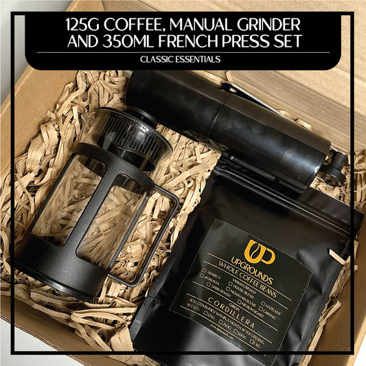 125g Coffee, Manual Grinder and 350ml French Press Set | Upgrounds