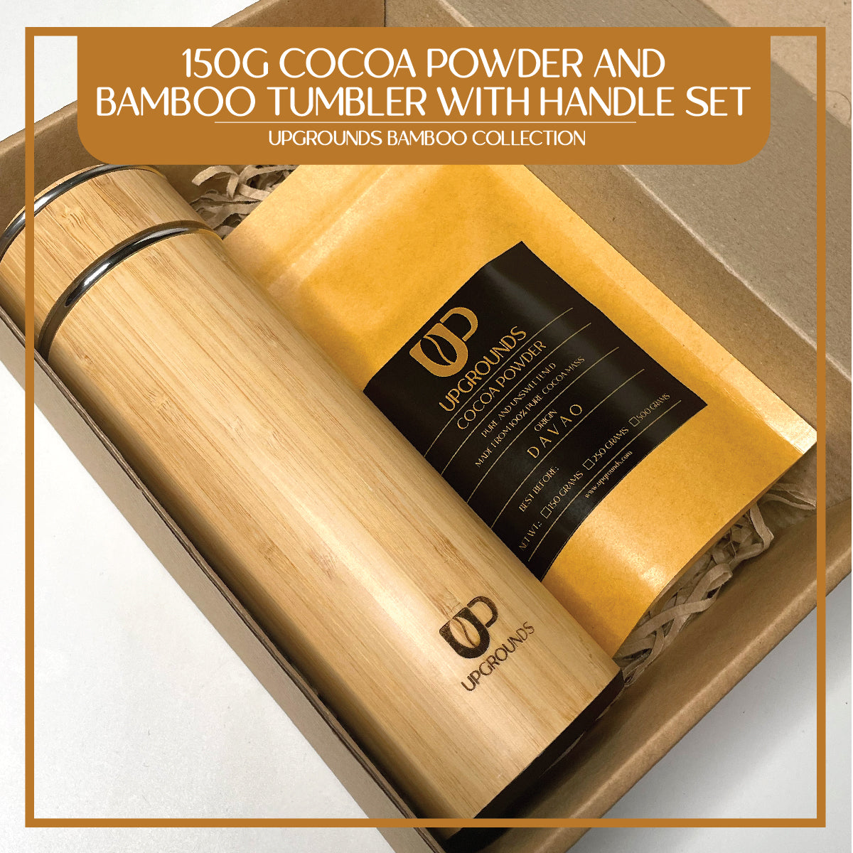 150g Cocoa Powder and 450ml Bamboo Tumbler with Handle Set | Upgrounds