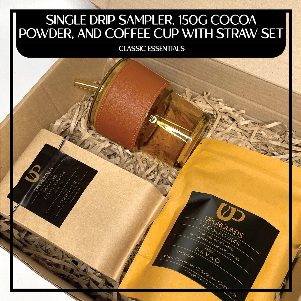 Single Drip Sampler, 150g Cocoa Powder and 450ml Coffee Cup with Straw Set | Upgrounds