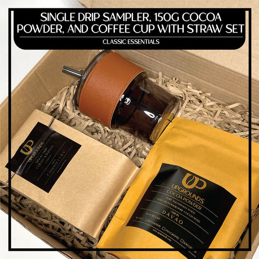 Single Drip Sampler, 150g Cocoa Powder and 450ml Coffee Cup with Straw Set | Upgrounds