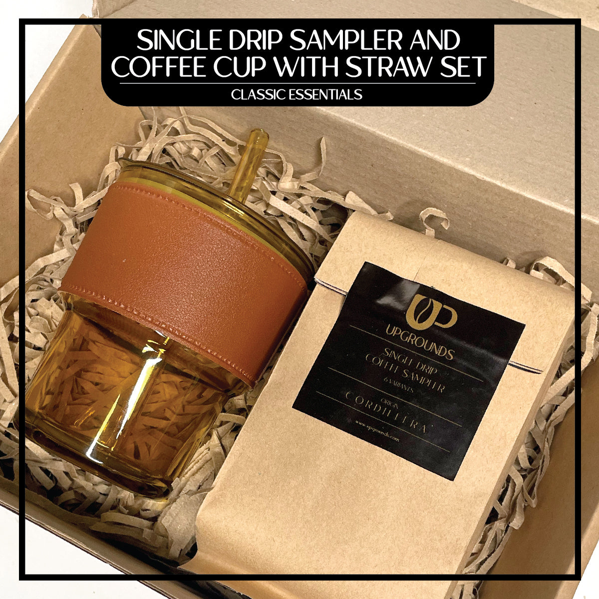 Single Drip Sampler and 450ml Coffee Cup with Straw Set in Amber| Upgrounds